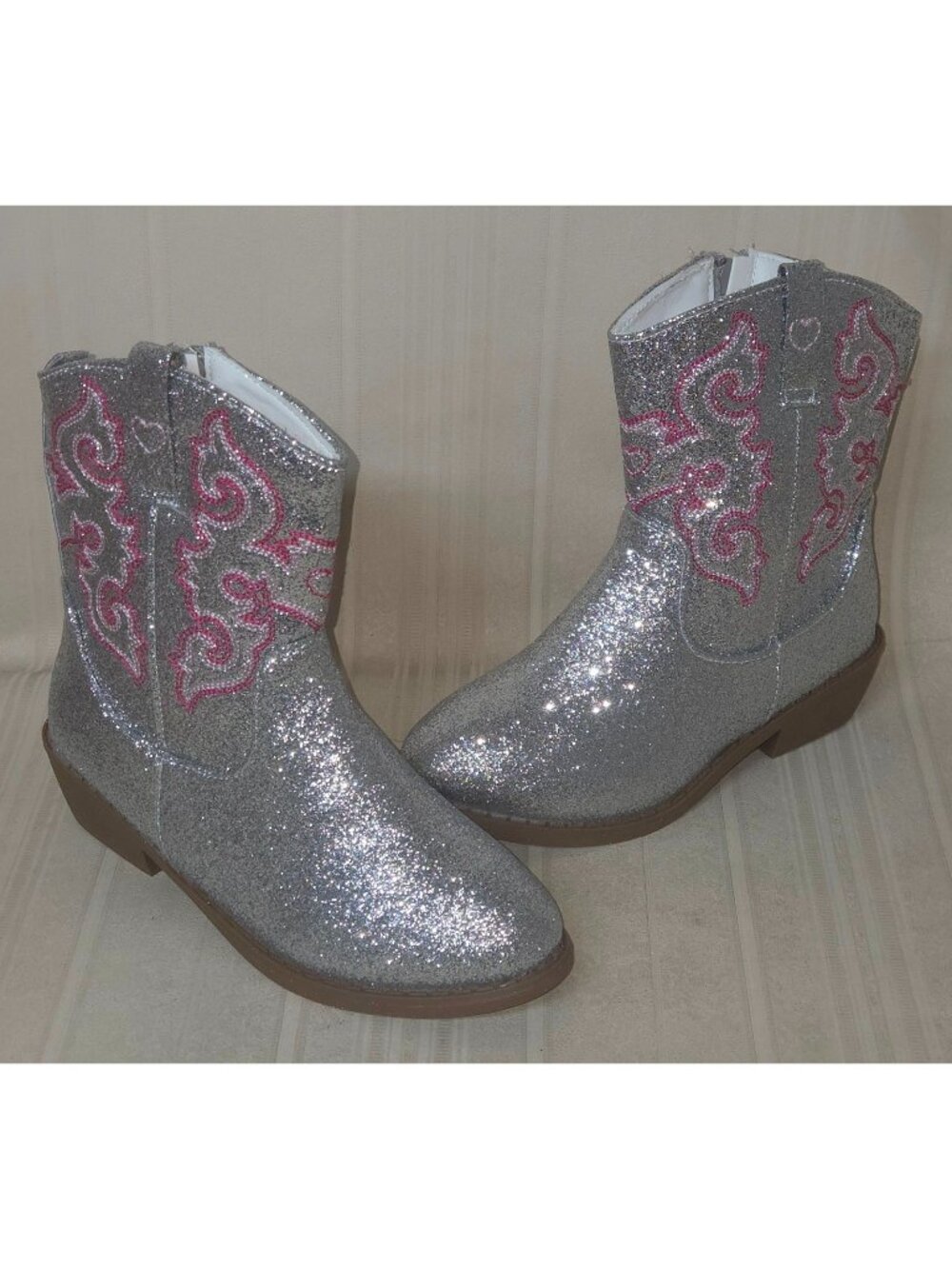 Cowboy Boots Silver Sparkle Glitter Youth Girl Size US 2 By Pawz NEW